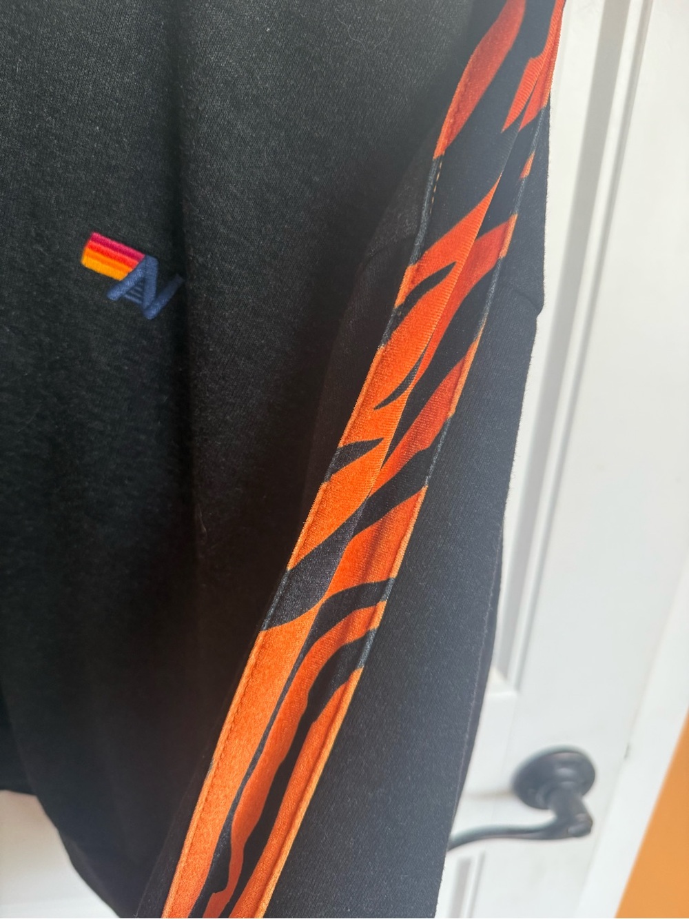 Aviator Nation Black Crewneck with Tiger Stripe Sleeve Accents - Picture 3 of 4
